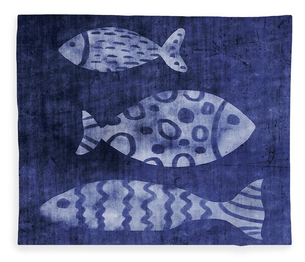Fish Fleece Blanket featuring the mixed media Indigo Fish- Art by Linda Woods by Linda Woods