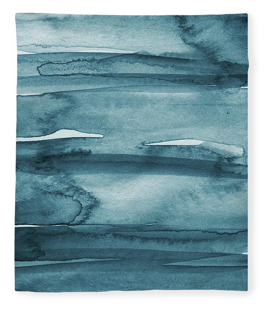 Coastal Fleece Blanket featuring the painting Indigo Water- abstract painting by Linda Woods