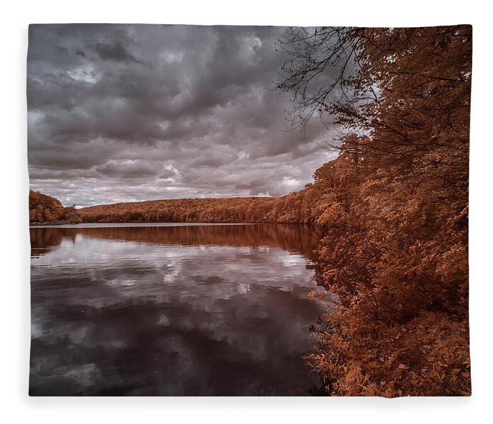 Infrared Fleece Blanket featuring the photograph Infrared view of a lake by Alan Goldberg