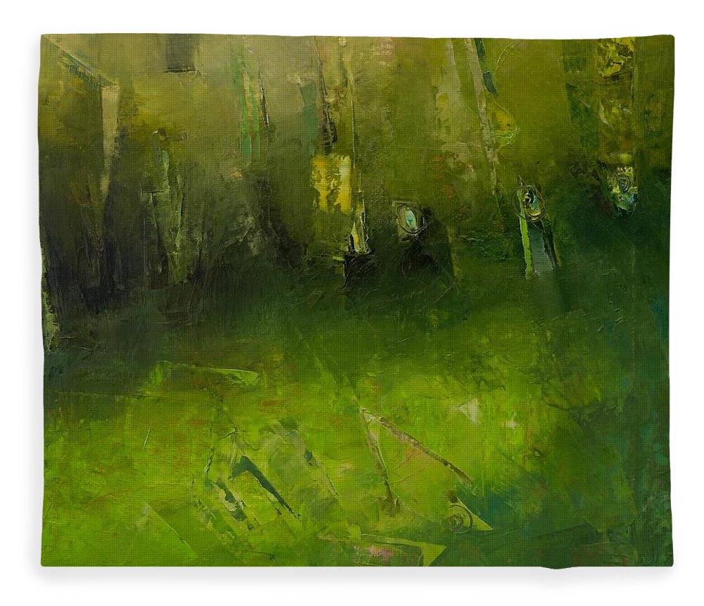 Oil Painting Fleece Blanket featuring the painting Inside a nest so soft and green by Suzy Norris