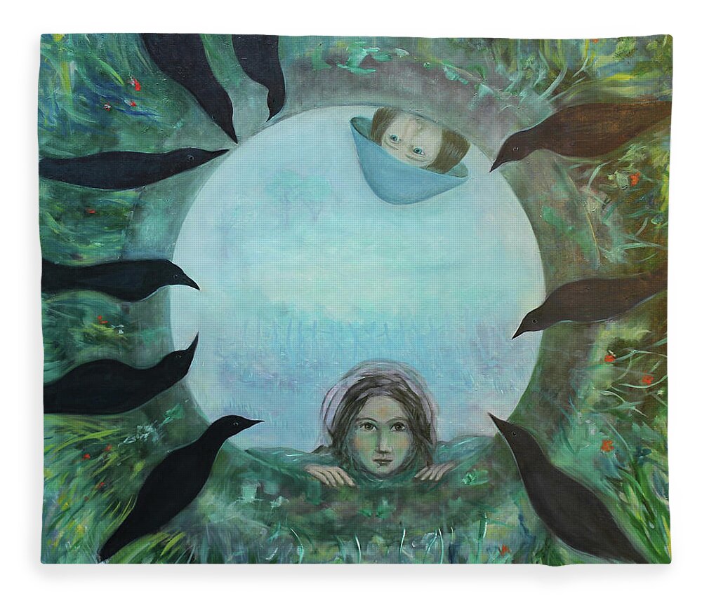 Girl Fleece Blanket featuring the painting Into the well by Tone Aanderaa