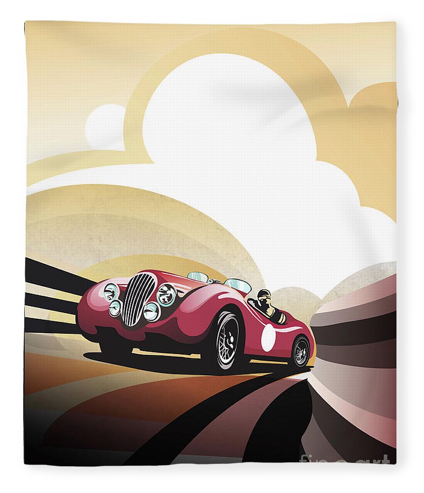 Classic Car Fleece Blanket featuring the painting Jaguar XK 120 by Sassan Filsoof