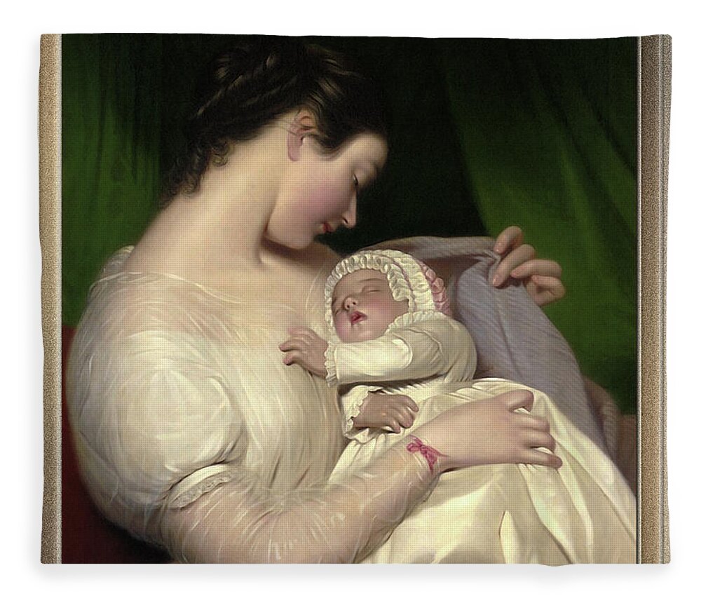 Elizabeth Sant Fleece Blanket featuring the painting James Sant's Wife Elizabeth With Their Daughter Mary Edith by James Sant by Rolando Burbon