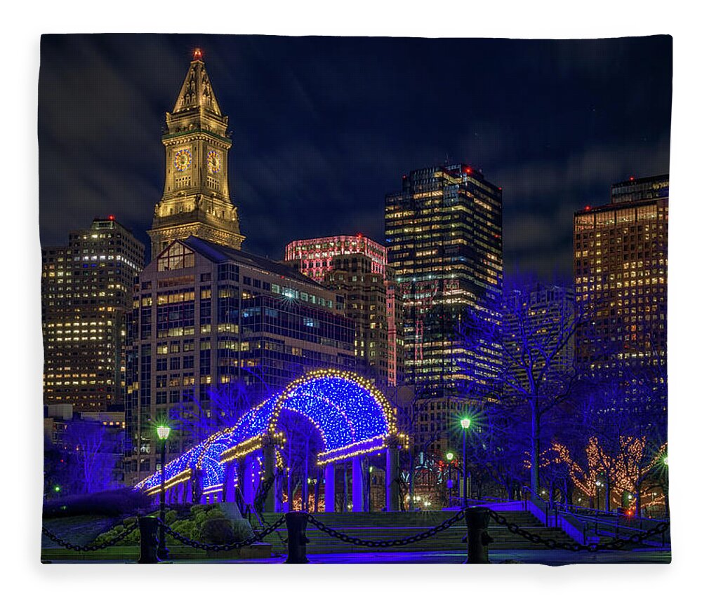 Boston Fleece Blanket featuring the photograph January Evening at Christopher Columbus Park by Kristen Wilkinson