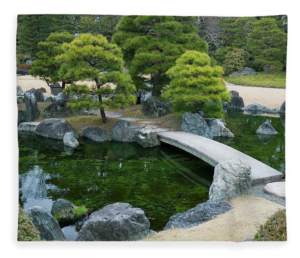 Garden Feature Fleece Blanket featuring the photograph Japan, Kyoto, Nijo Castle Garden by Grant V. Faint