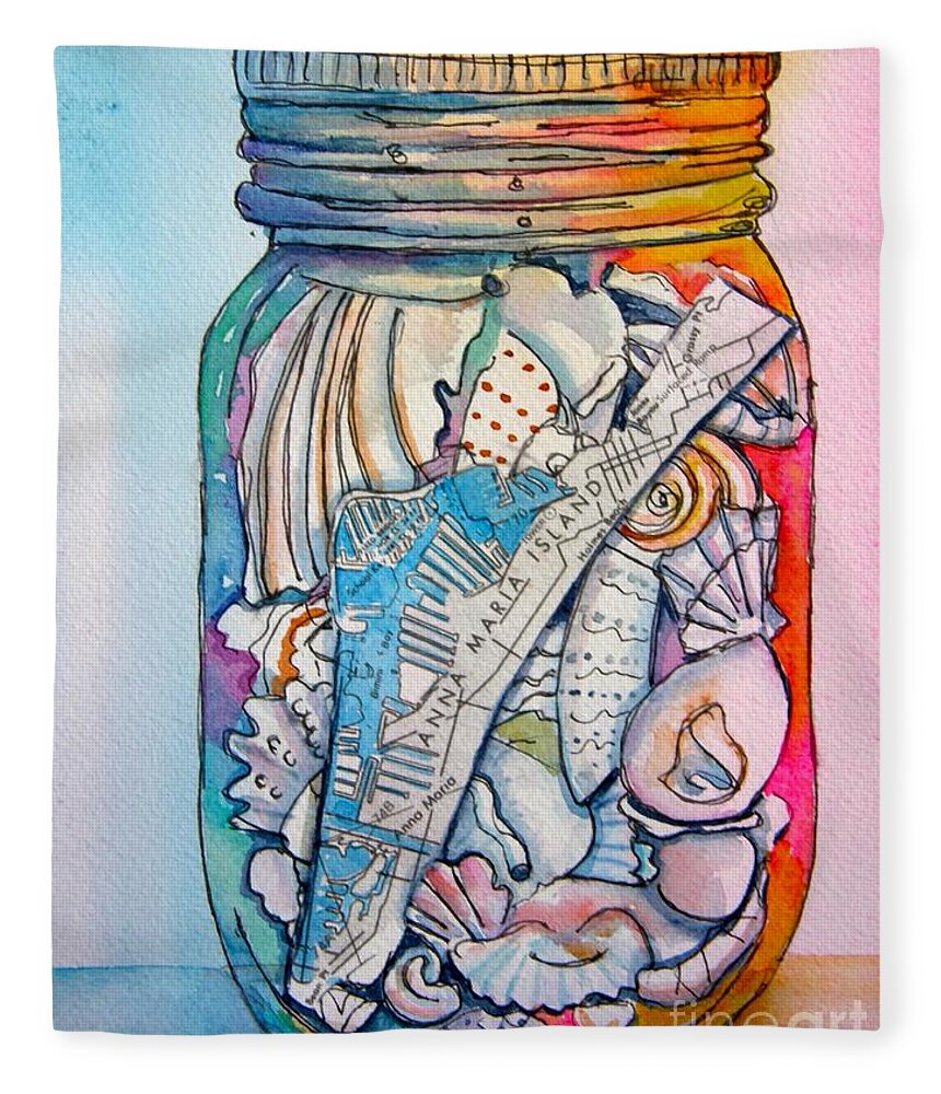 Jar Fleece Blanket featuring the painting Jar with w/ Map AMI by Midge Pippel
