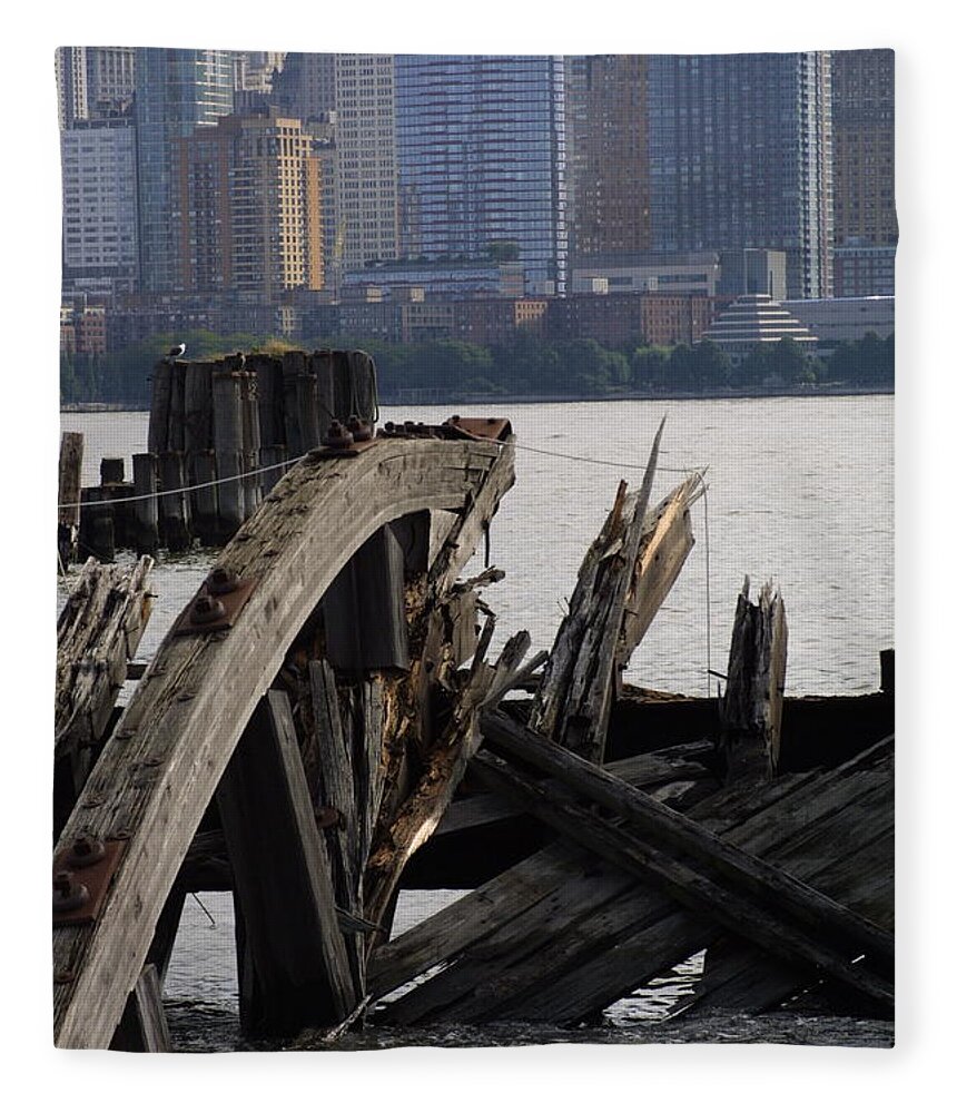 Broken Wharf Boat Docking Fleece Blanket featuring the photograph Jersey Broken Wharf III by Darren Dwayne Frazier