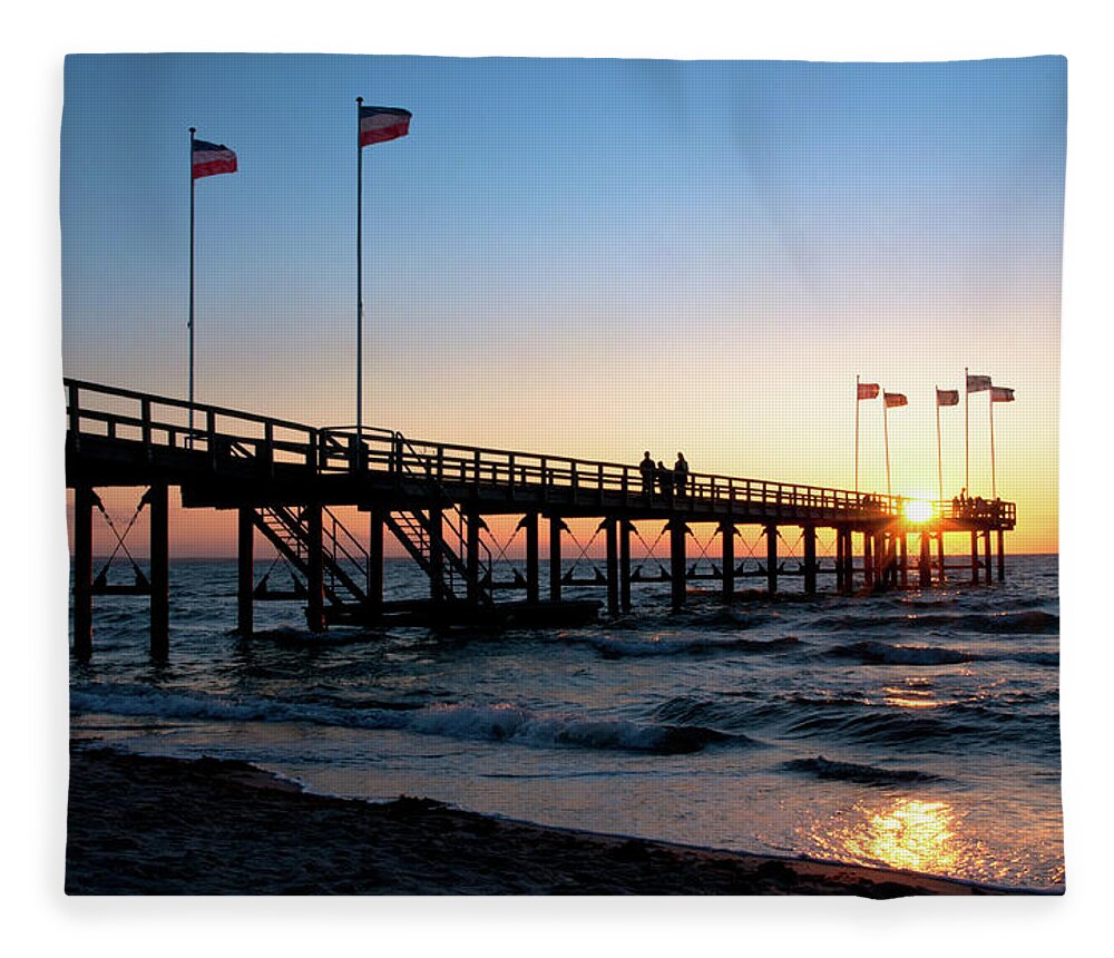 Tranquility Fleece Blanket featuring the photograph Jetty To Sunset - Baltic Sea by Michael Kohaupt