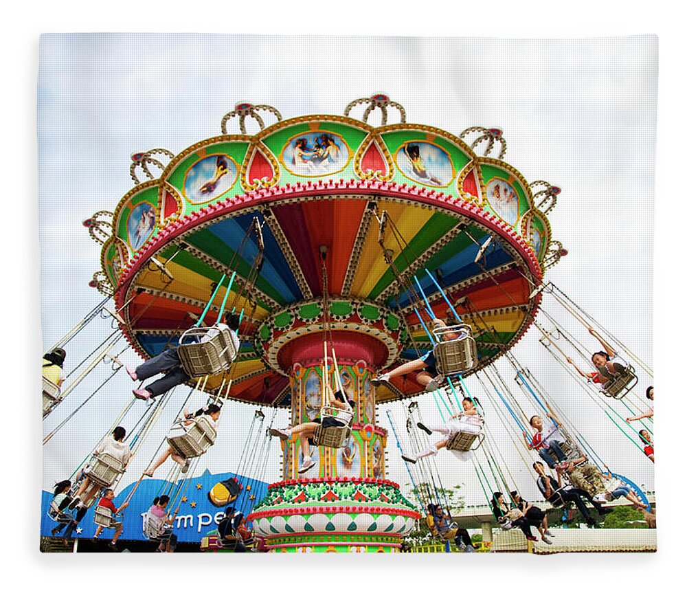 People Fleece Blanket featuring the photograph Jinjiang Amusement Park Chair Ride by Lonely Planet