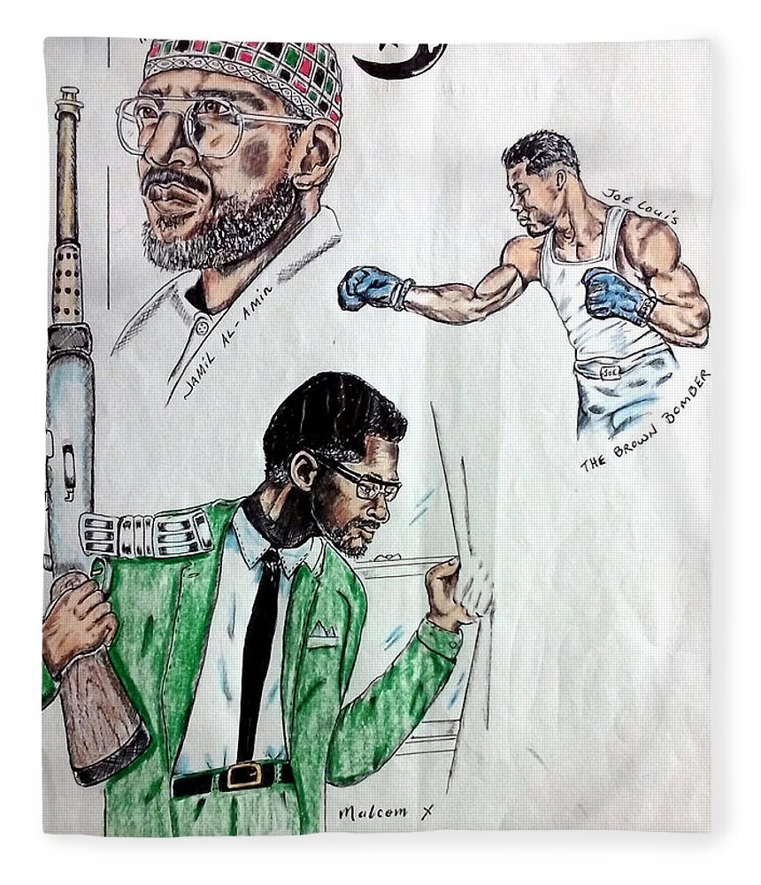 Black Art Fleece Blanket featuring the drawing Joe, Brown, and Malcolm by Joedee