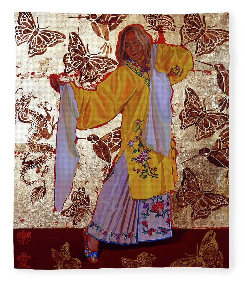Dragon Fleece Blanket featuring the painting Joyful Love by Thu Nguyen