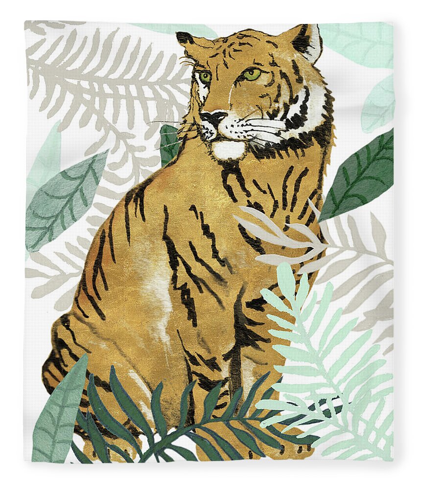 Jungle Fleece Blanket featuring the mixed media Jungle Tiger II by Elizabeth Medley