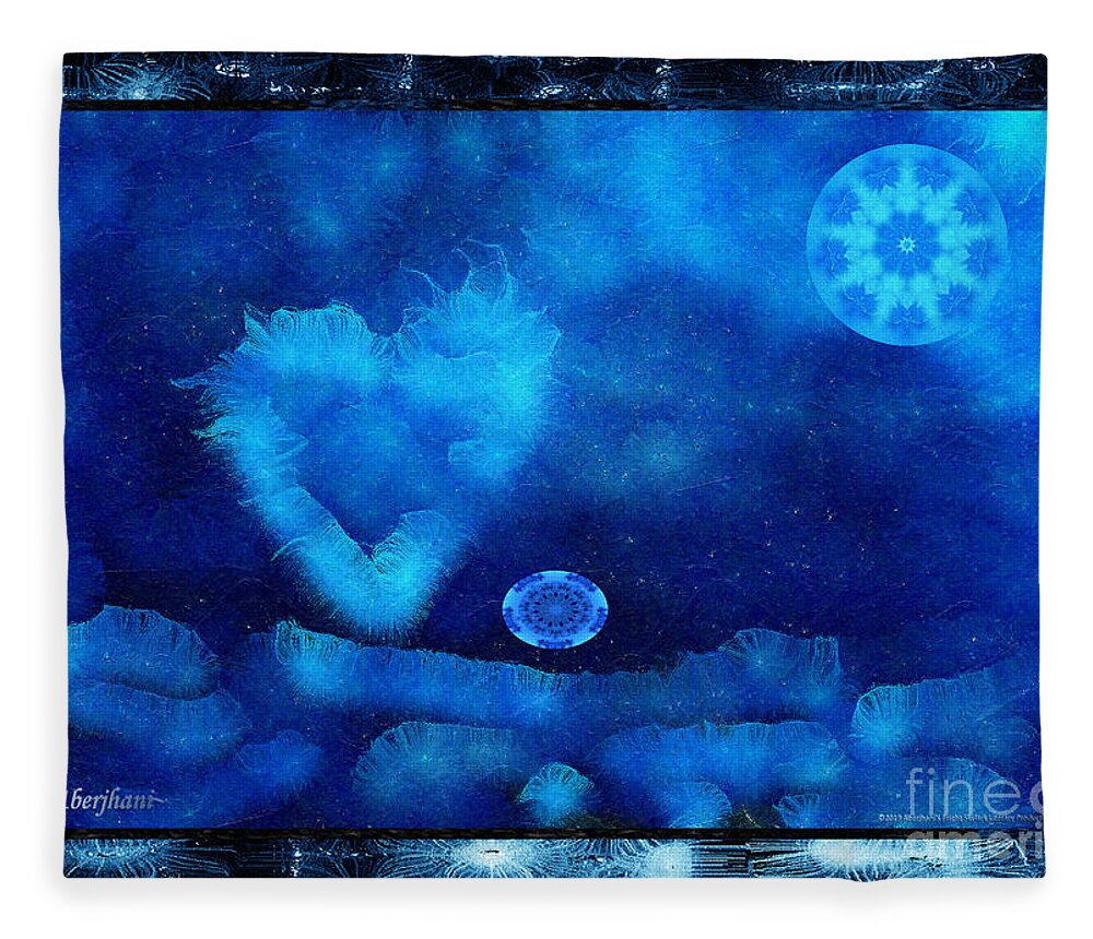 Moon Fleece Blanket featuring the digital art Kaleidoscope Moon for Children Gone Too Soon Number 4 - Cerulean Valentine by Aberjhani