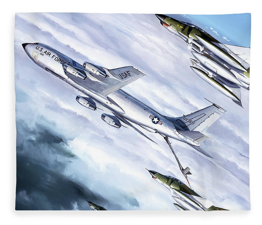 Military Aircraft Fleece Blanket featuring the painting Boeing KC-135 Stratotanker by Jack Fellows