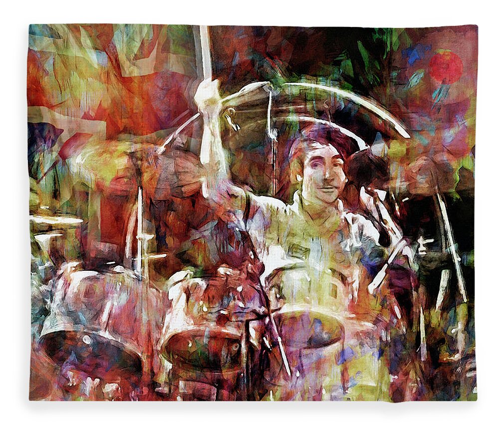 Keith Moon Fleece Blanket featuring the mixed media Keith Moon by Mal Bray