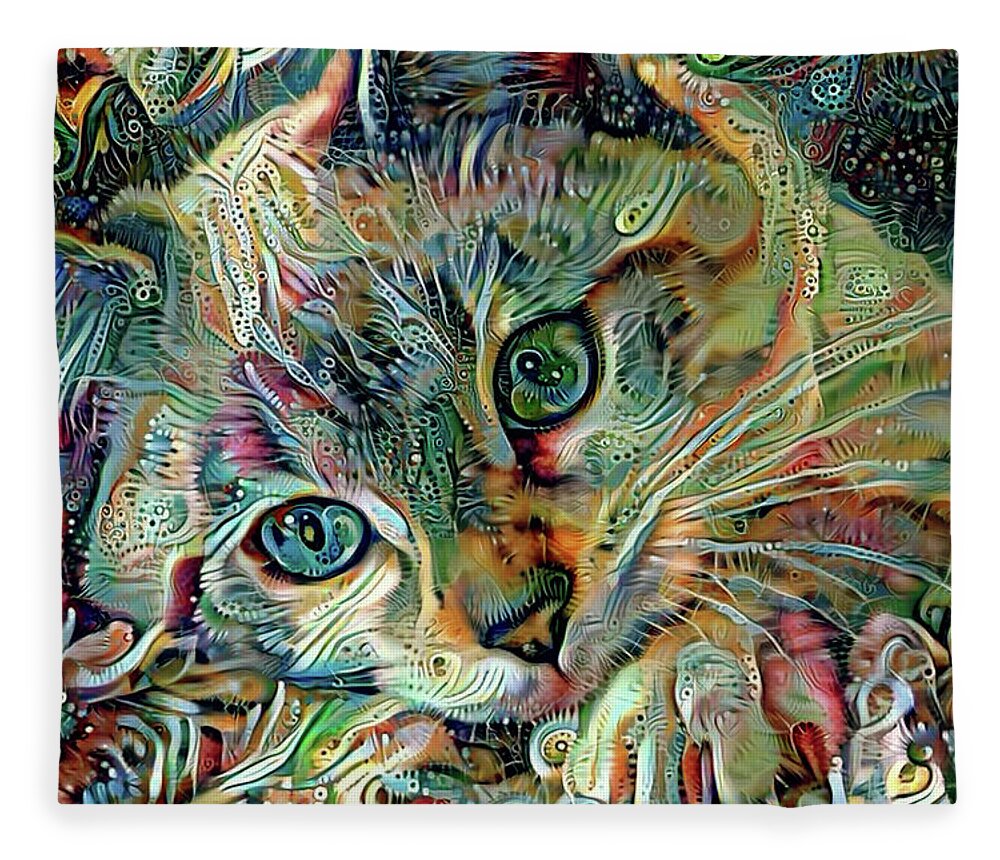 Siamese Fleece Blanket featuring the digital art Kiki the Siamese Kitten by Peggy Collins