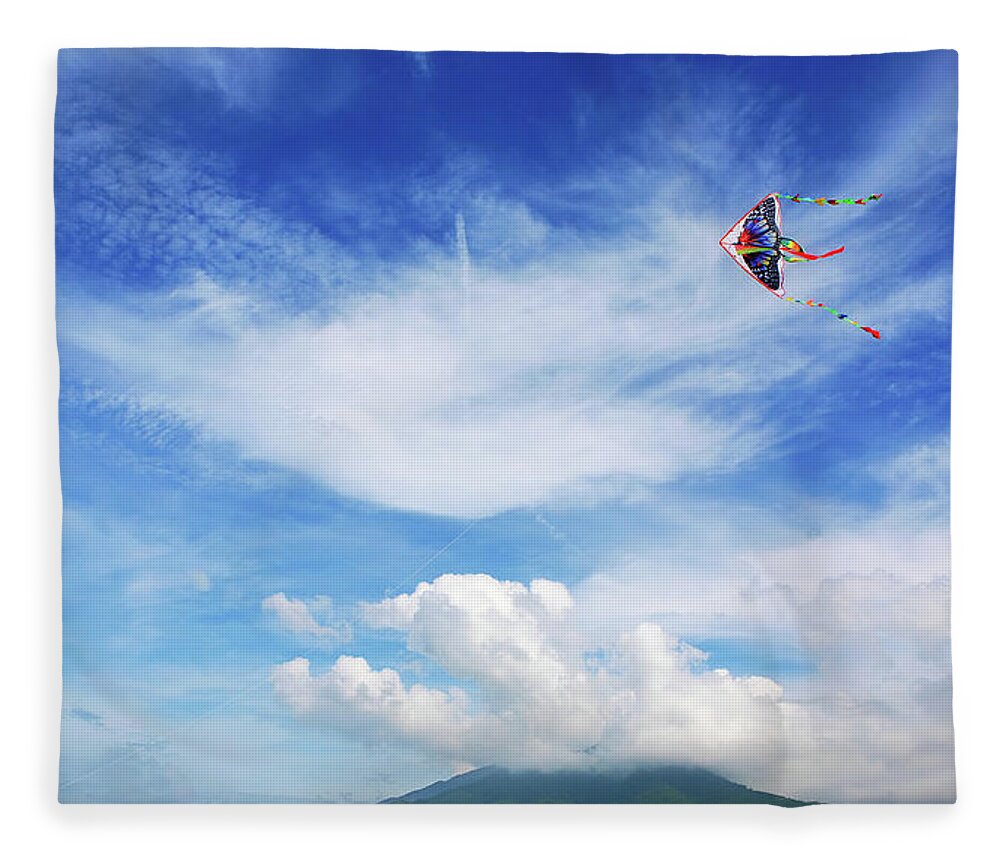Tranquility Fleece Blanket featuring the photograph Kite In Beautiful Sky by Vietnam