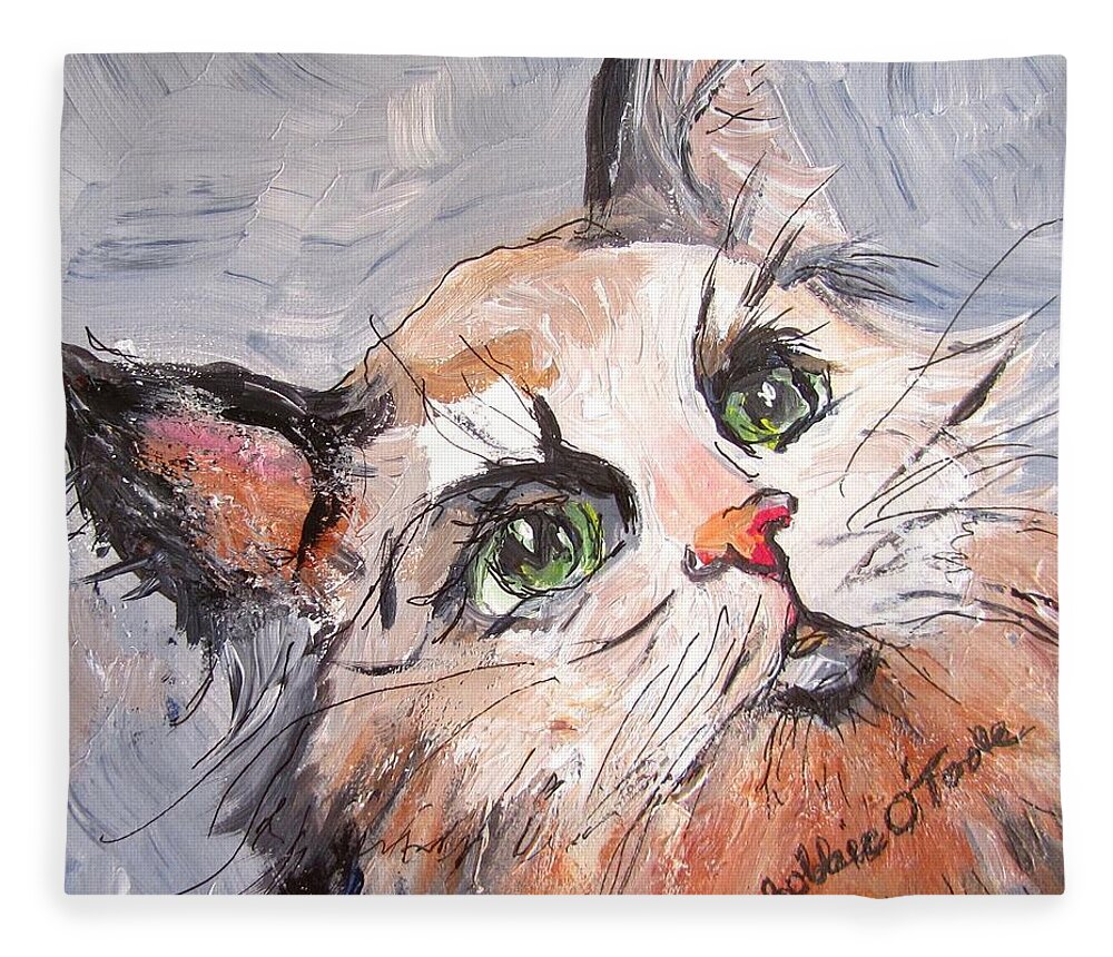 Kitty Fleece Blanket featuring the painting Kittywampuss by Barbara O'Toole