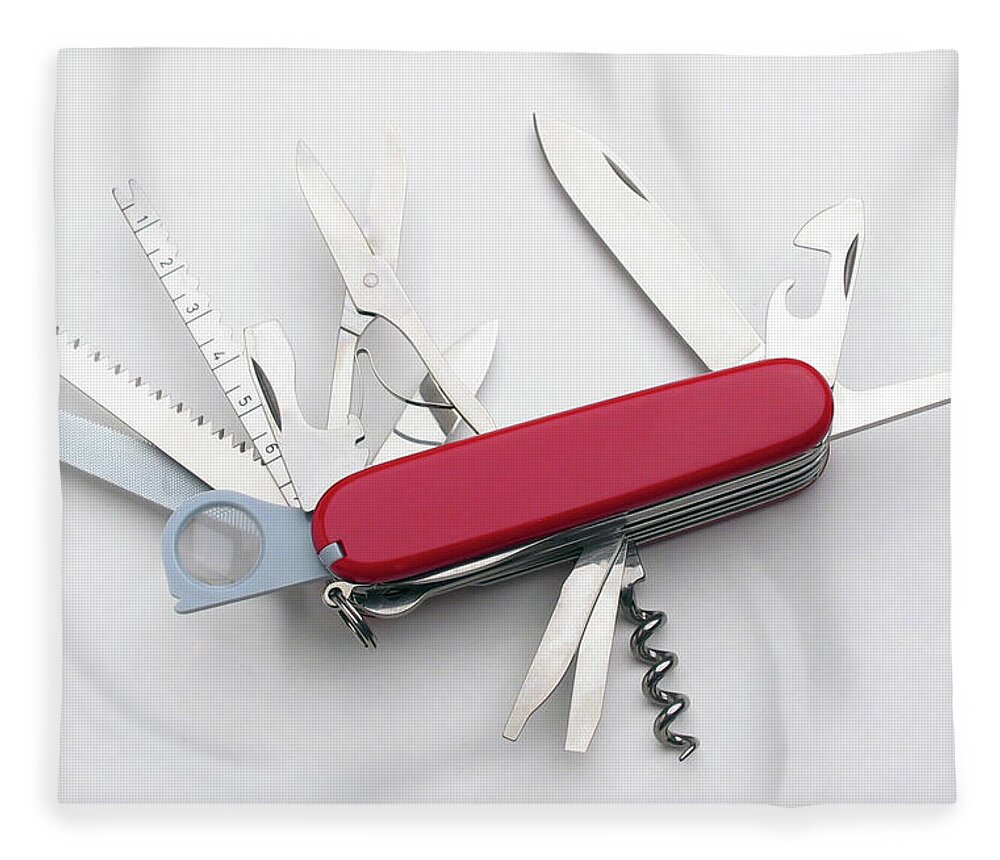 Corkscrew Fleece Blanket featuring the photograph Knife, Open View On Side by Andydidyk