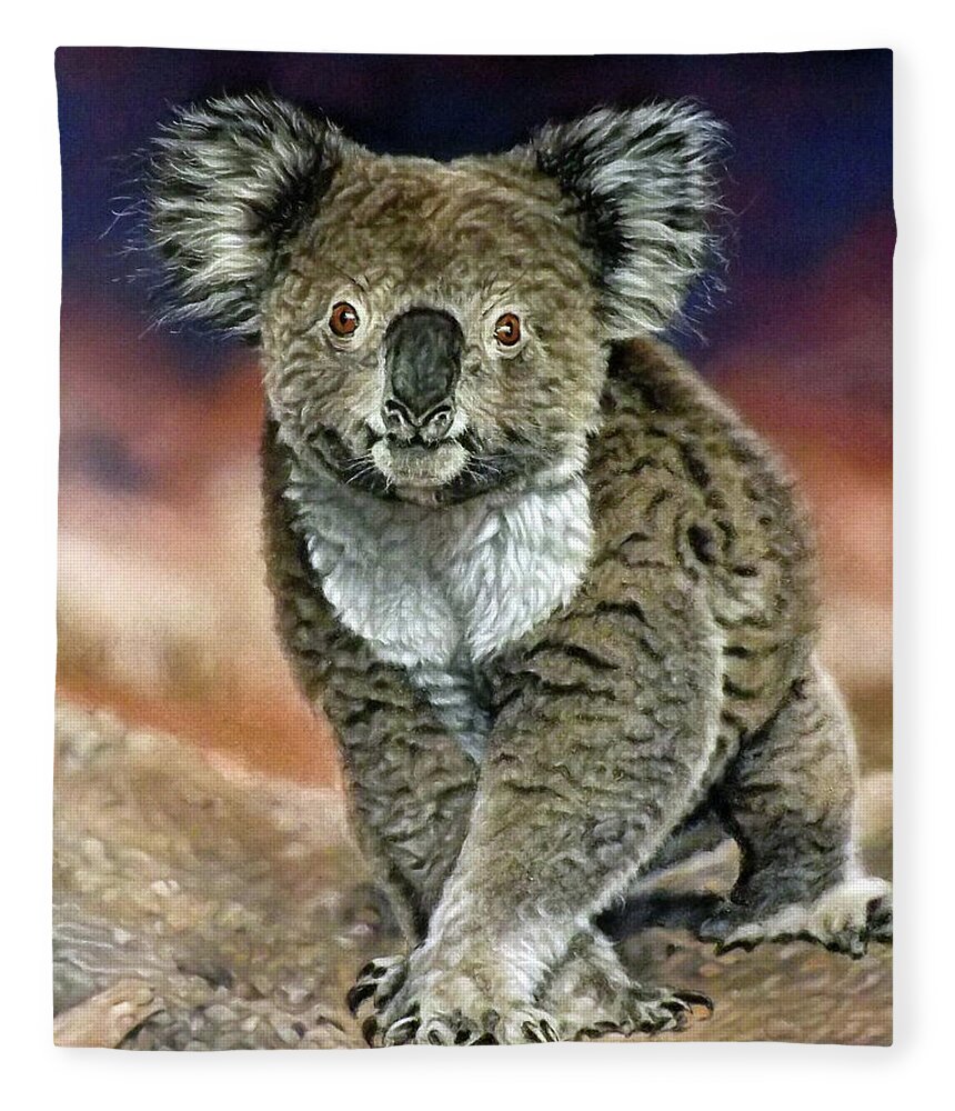 Koala Fleece Blanket featuring the painting Koala Walk by Linda Becker
