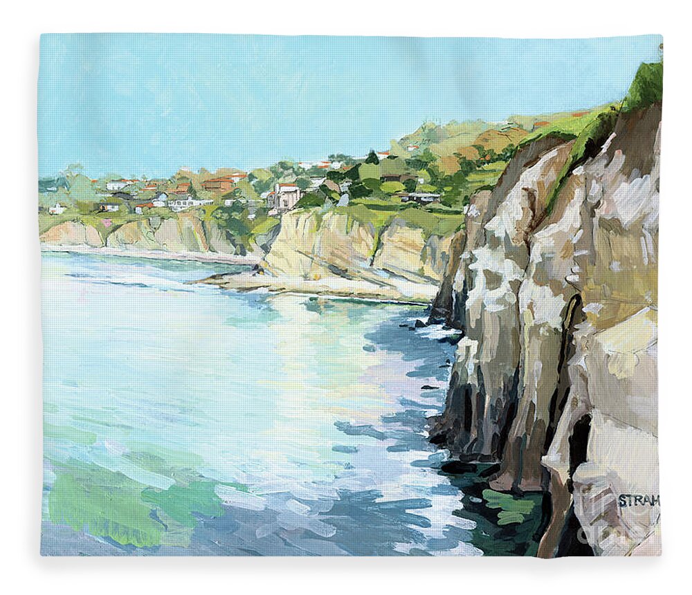 La Jolla Cove Fleece Blanket featuring the painting La Jolla Sea Caves - San Diego, California by Paul Strahm