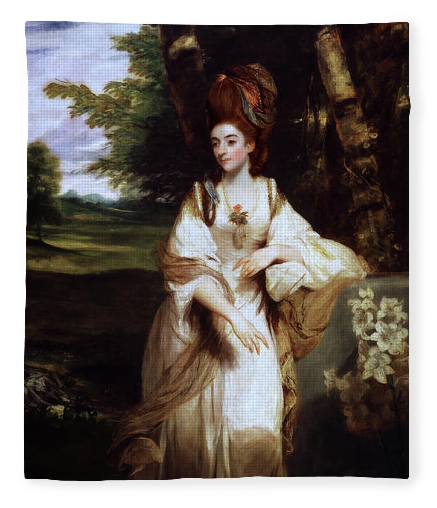 Lady Bampfylde Fleece Blanket featuring the painting Lady Bampfylde by Joshua Reynolds by Rolando Burbon