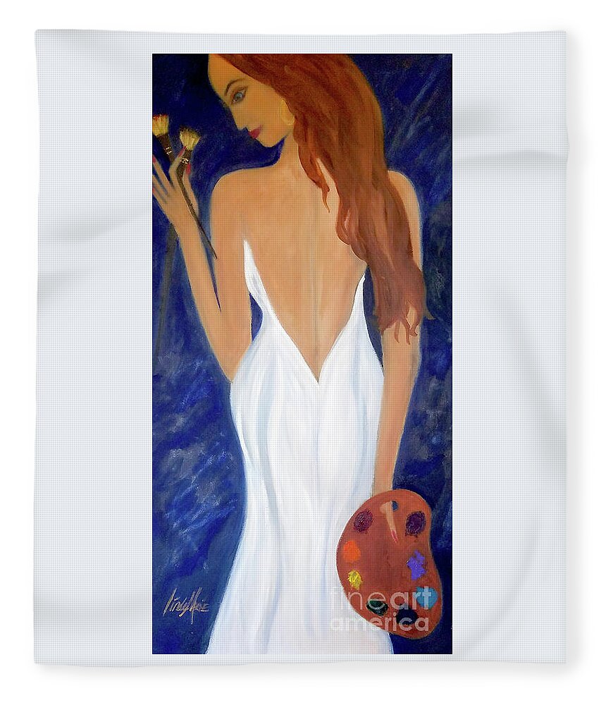 Lady With Palette Fleece Blanket featuring the painting Lady Painter by Artist Linda Marie