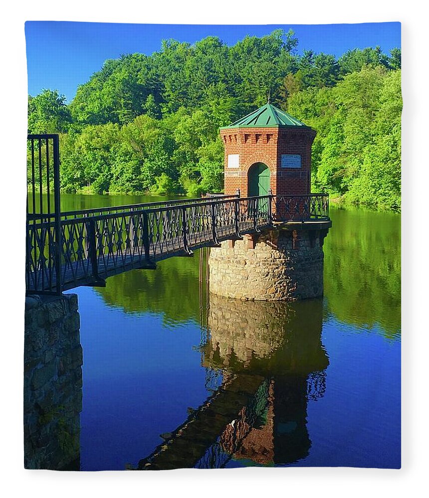 Reservoirs Fleece Blanket featuring the photograph Lake and Tower Rich Color by Blair Seitz