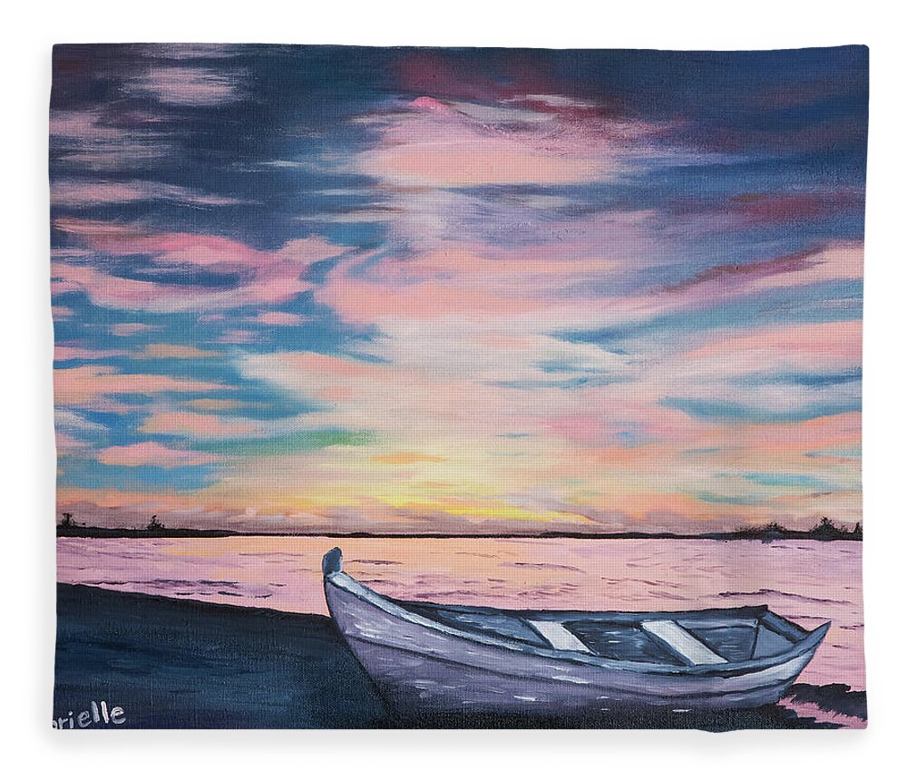 Lake Fleece Blanket featuring the painting Lake Boat by Gabrielle Munoz