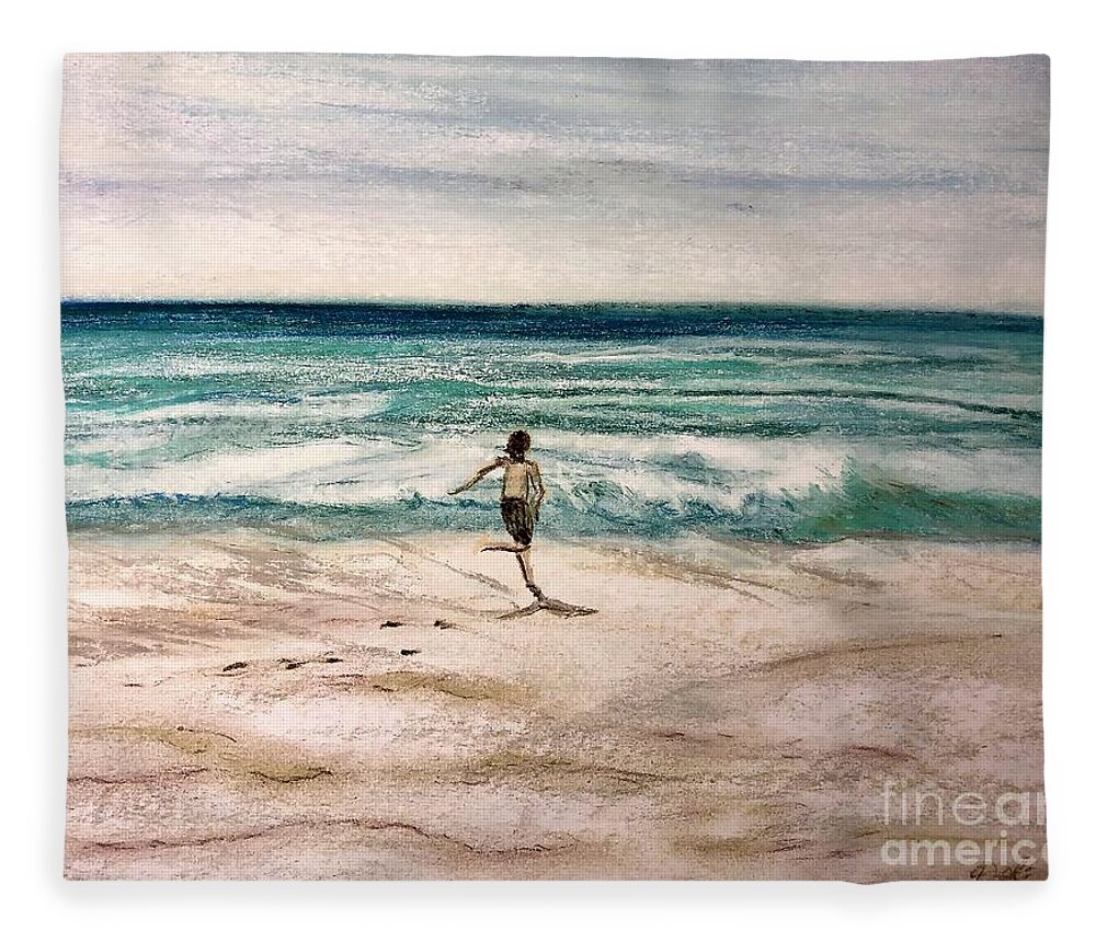 Beach Landscape Fleece Blanket featuring the pastel Lake Michigan Beach Days by Deb Stroh-Larson