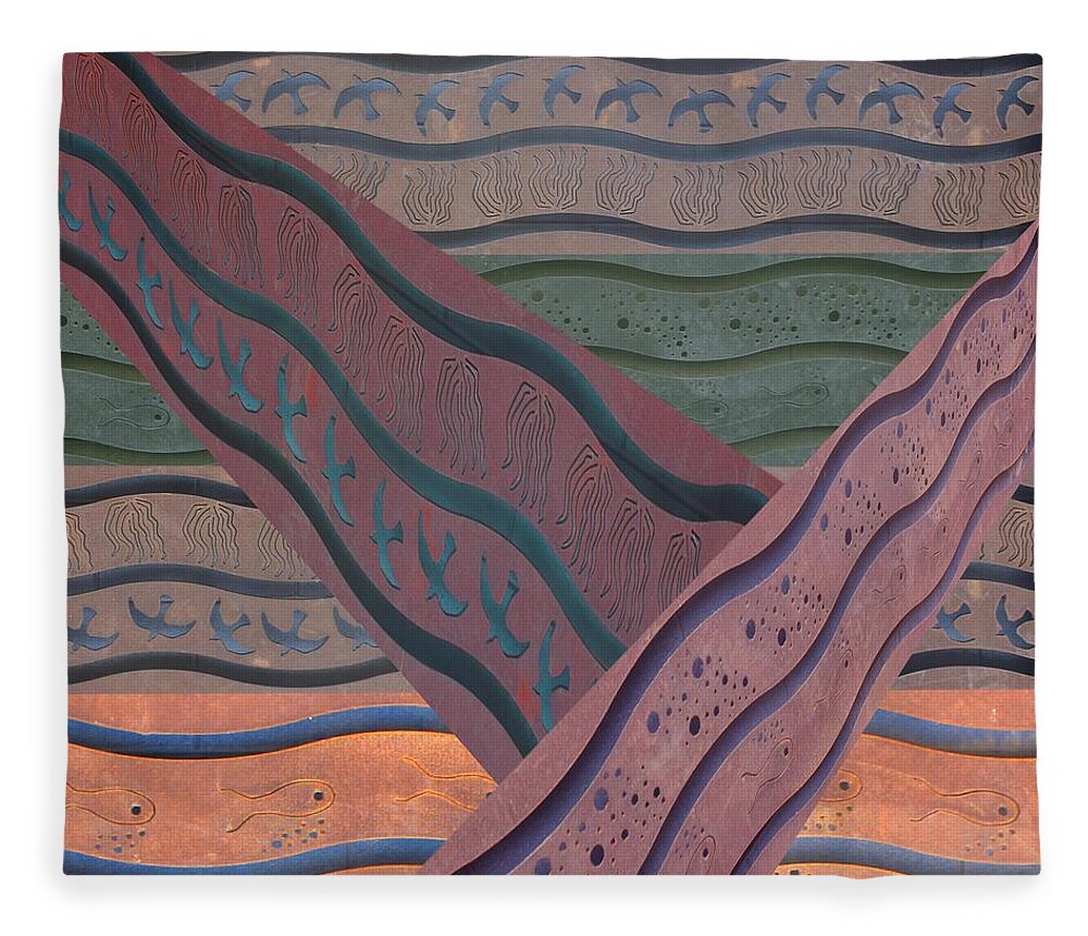 Industrial Abstract Metal Design Fleece Blanket featuring the digital art Lake Pat Sign Collage by Joan Stratton