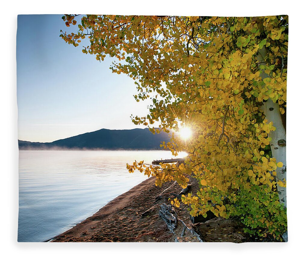 Lakeshore Fleece Blanket featuring the photograph Lake Tahoe Fall Color by Dsafanda