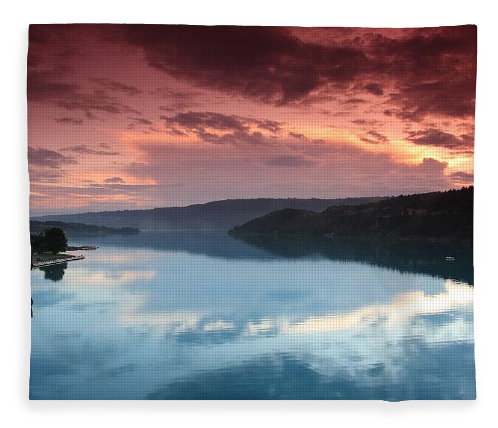 Scenics Fleece Blanket featuring the photograph Lake Verdon St Croix Sunset Bottom by Rolphus