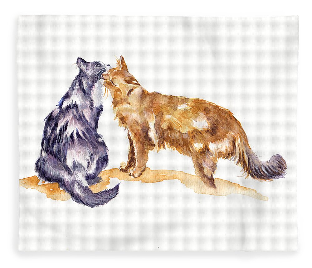 Cats Fleece Blanket featuring the painting L'amour - Cats in Love by Debra Hall
