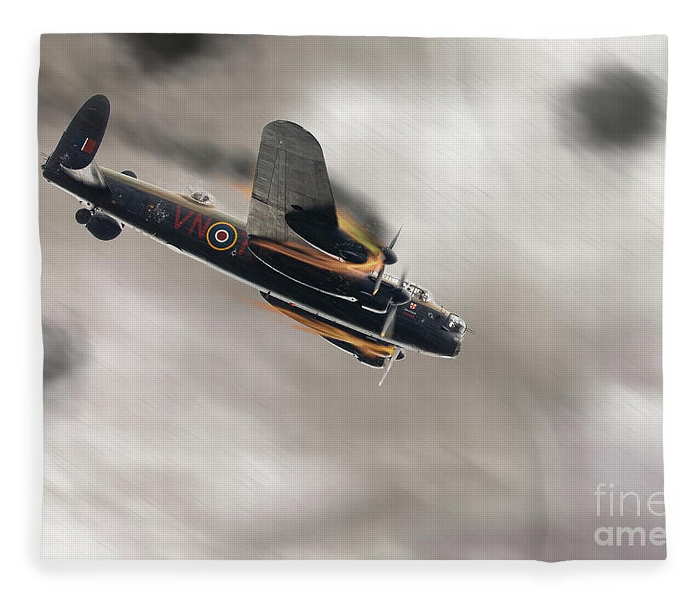 Lancaster Bomber Fleece Blanket featuring the photograph Lancaster bomber on fire crashing by Simon Bratt