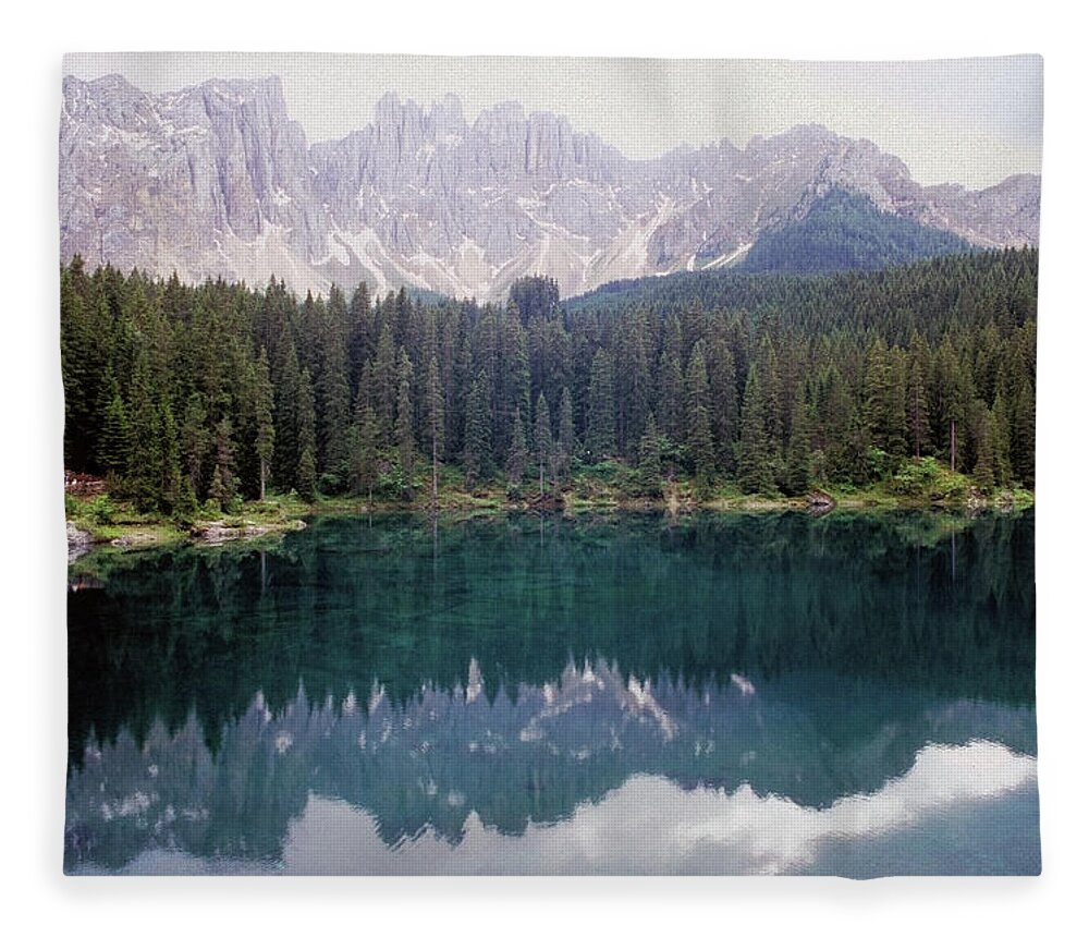 Lake Carezza Fleece Blanket featuring the photograph Landscape Of Carezza Lake And Latemar by Stefano Salvetti