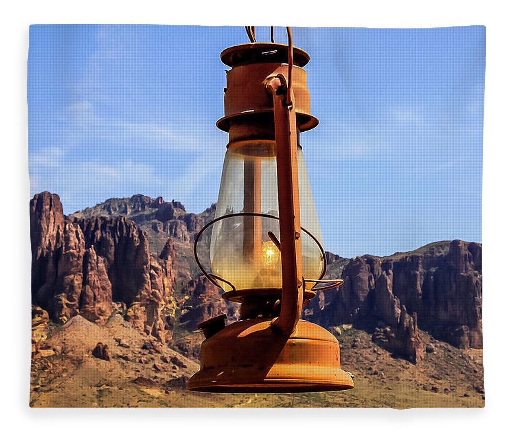 Apache Trail Fleece Blanket featuring the photograph Lantern over Superstitions by Dawn Richards