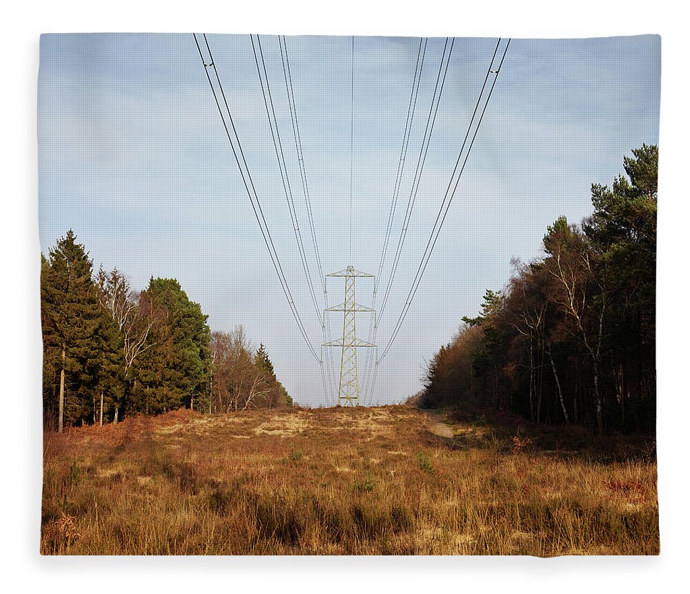 Grass Fleece Blanket featuring the photograph Large Pylon And Electricity Cables by Tim Robberts