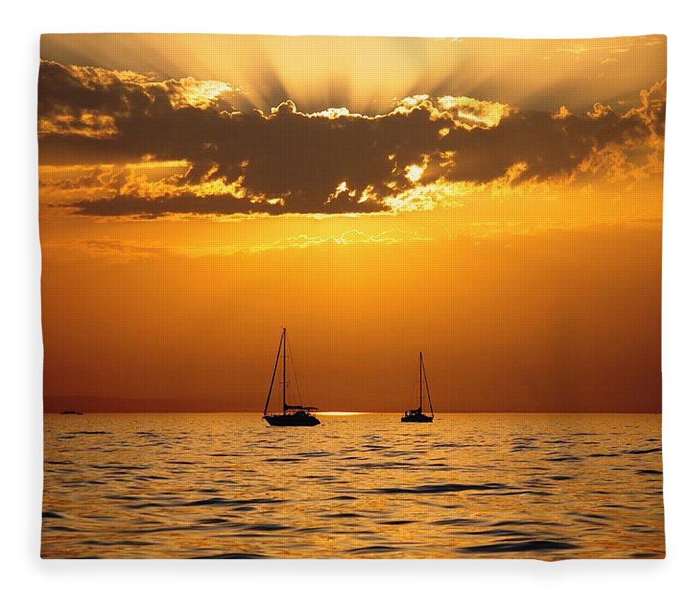 Scenics Fleece Blanket featuring the photograph Late Evening On Lake Of Constance by Ralf Eisenhut Prefers To Take Photos Of Landscapes And Natur