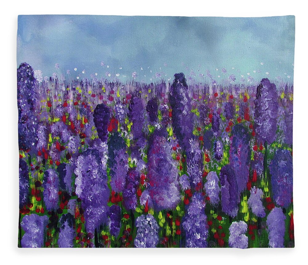Lavender Fleece Blanket featuring the painting Lavenderfield by Patricia Piotrak