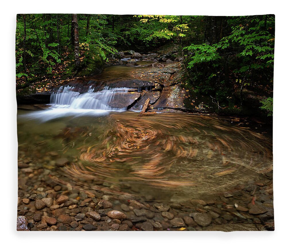 Swirl Fleece Blanket featuring the photograph Leaf Swirl at a Small Cascade in Franconia Notch State Park II by William Dickman