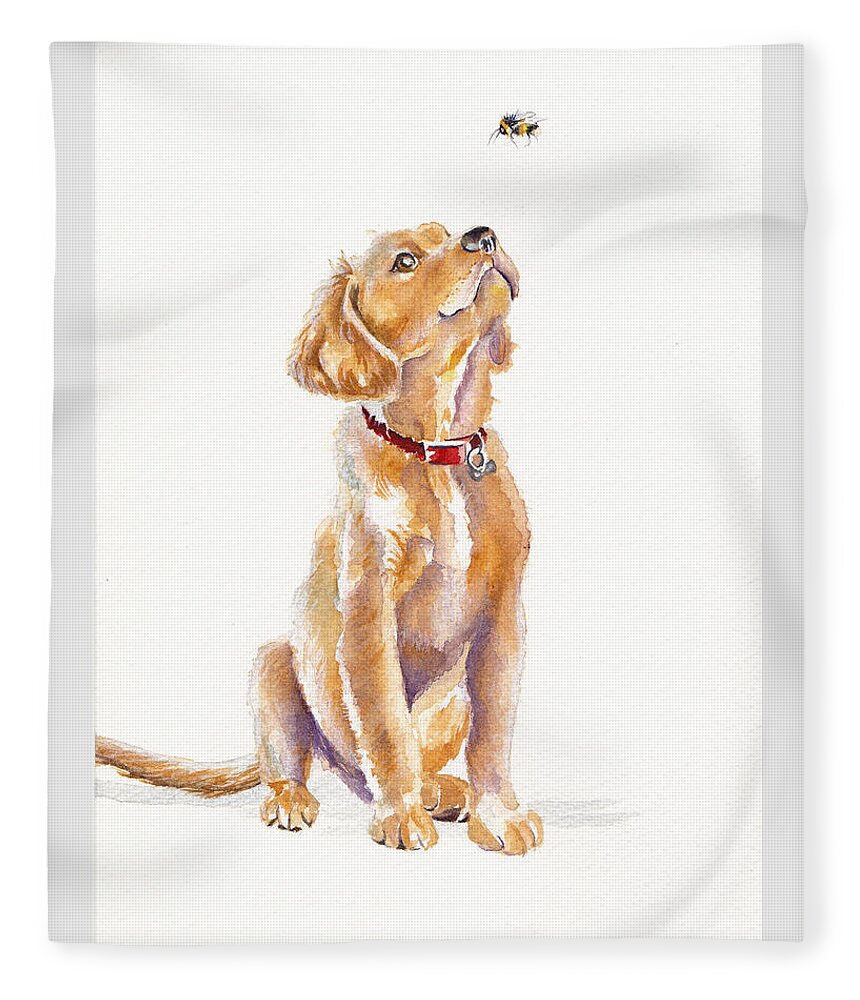 Labrador Fleece Blanket featuring the painting Leave It, Charlie - Labrador Retriever Puppy by Debra Hall