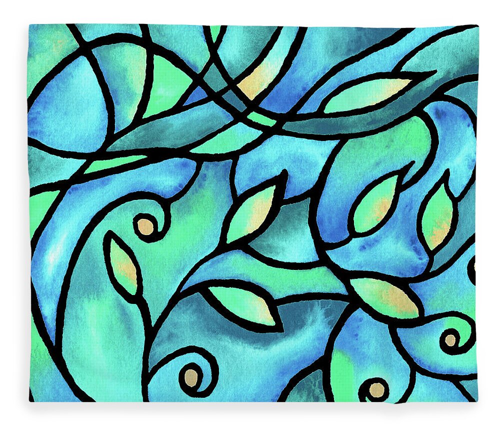 Nouveau Fleece Blanket featuring the painting Leaves And Curves Art Nouveau Style II by Irina Sztukowski