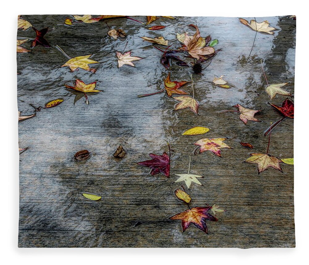 Leaves Fleece Blanket featuring the photograph Leaves in the Rain by Alison Frank