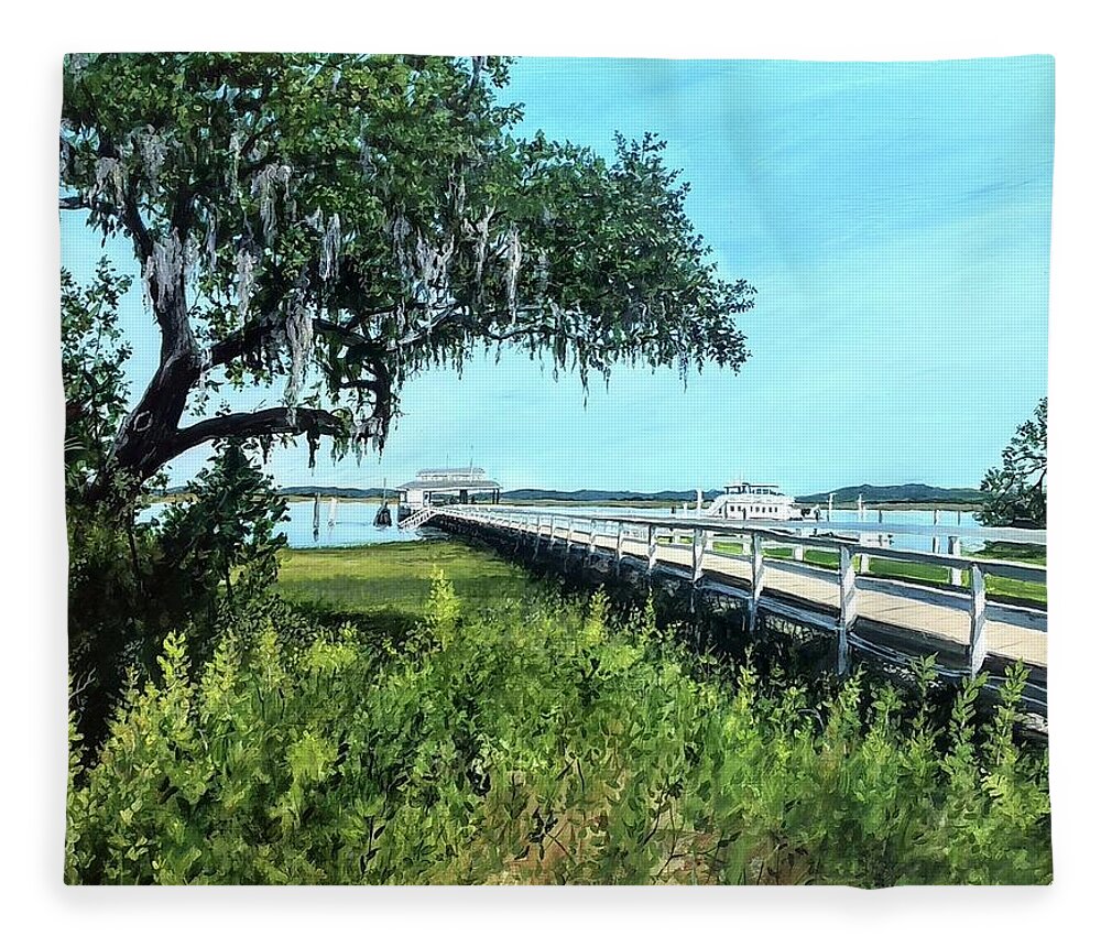Daufuskie Island Fleece Blanket featuring the painting Leaving For Now by William Brody