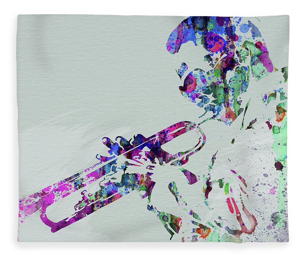 Miles Davis Fleece Blanket featuring the mixed media Legendary Miles Davis Watercolor by Naxart Studio