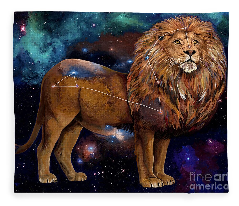 Lion Fleece Blanket featuring the painting Leo the Lion King by Jackie Case