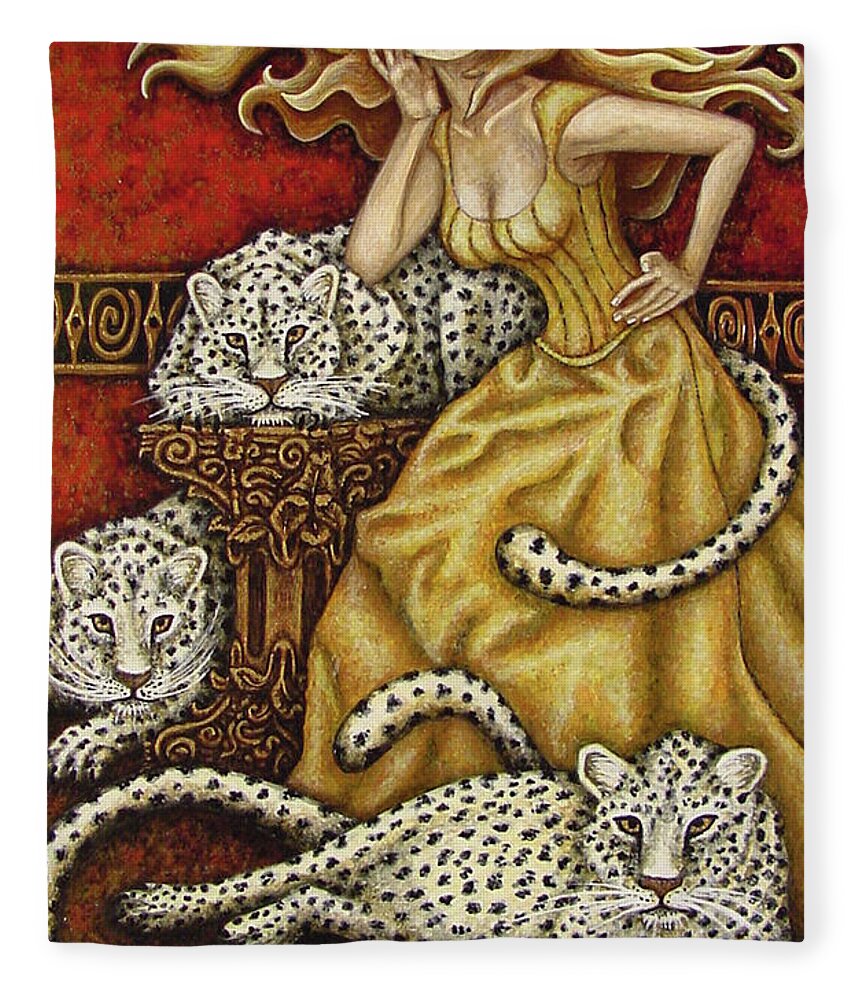 Cat Lady Fleece Blanket featuring the painting Leopard's Lair by Amy E Fraser