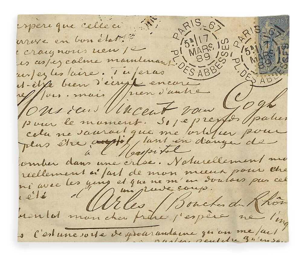 Letter from Vincent van Gogh to Theo van Gogh Fleece Blanket for Sale by  Vincent Van Gogh