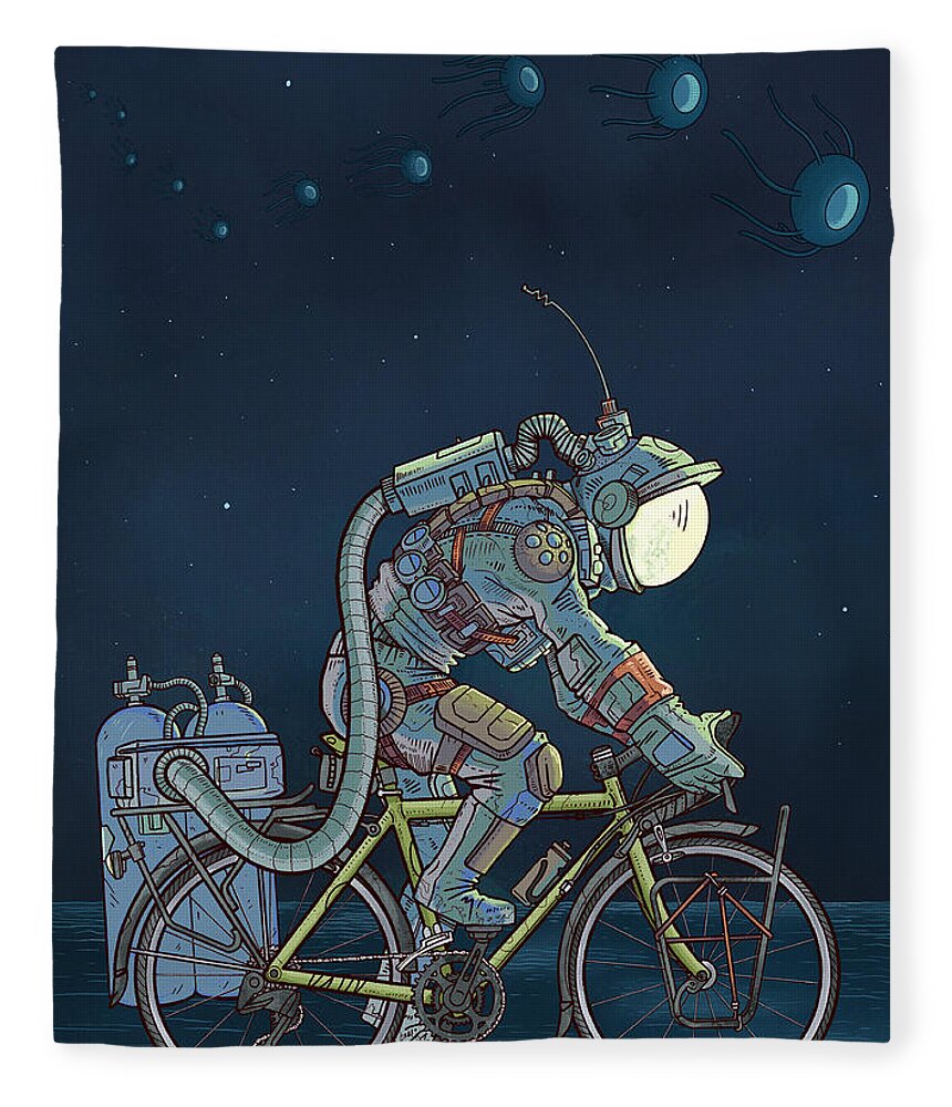 Digitalart Space Scifi Alien Bikes Cycling Spacesuit Scifiart Fleece Blanket featuring the digital art LFT, -260 Degrees by EvanArt - Evan Miller